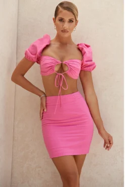 Pink Linen Mini Skirt