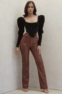 Tan Stretch Vegan Leather Trousers