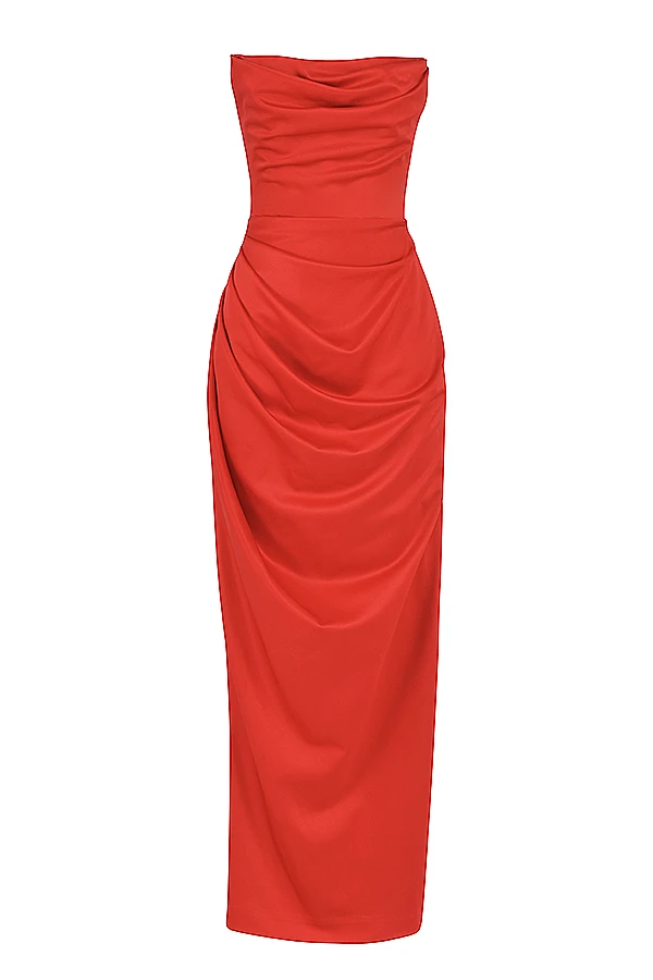 Scarlet Satin Strapless Gown – Bild 12