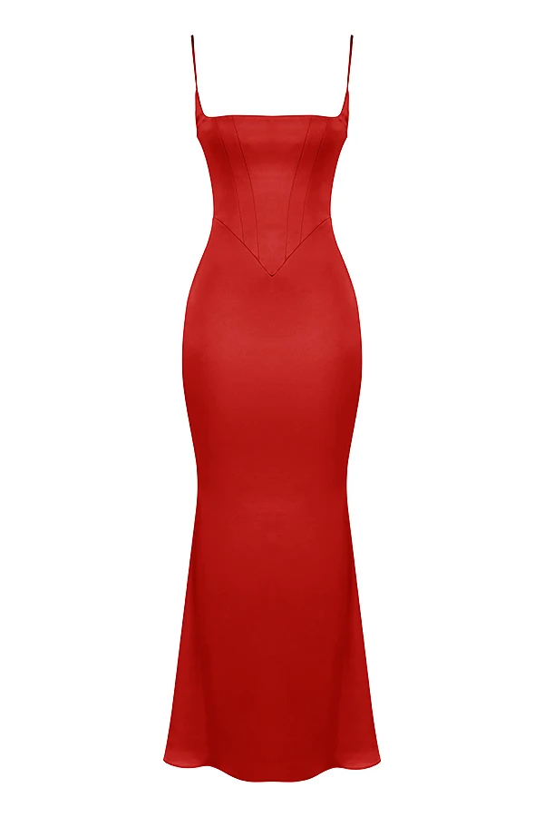 Red Rose Satin Corset Maxi Dress – Bild 14