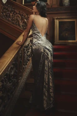 Pewter Satin Maxi Dress