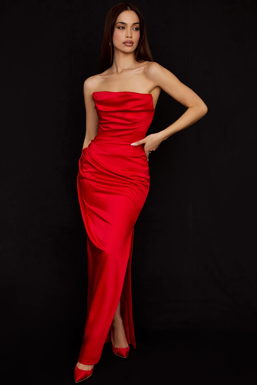 Scarlet Satin Strapless Gown