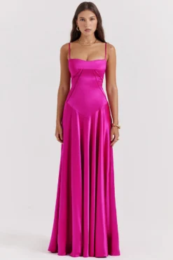 Fuchsia Lace Up Maxi Dress