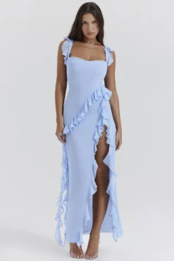 Soft Blue Ruffle Maxi Dress