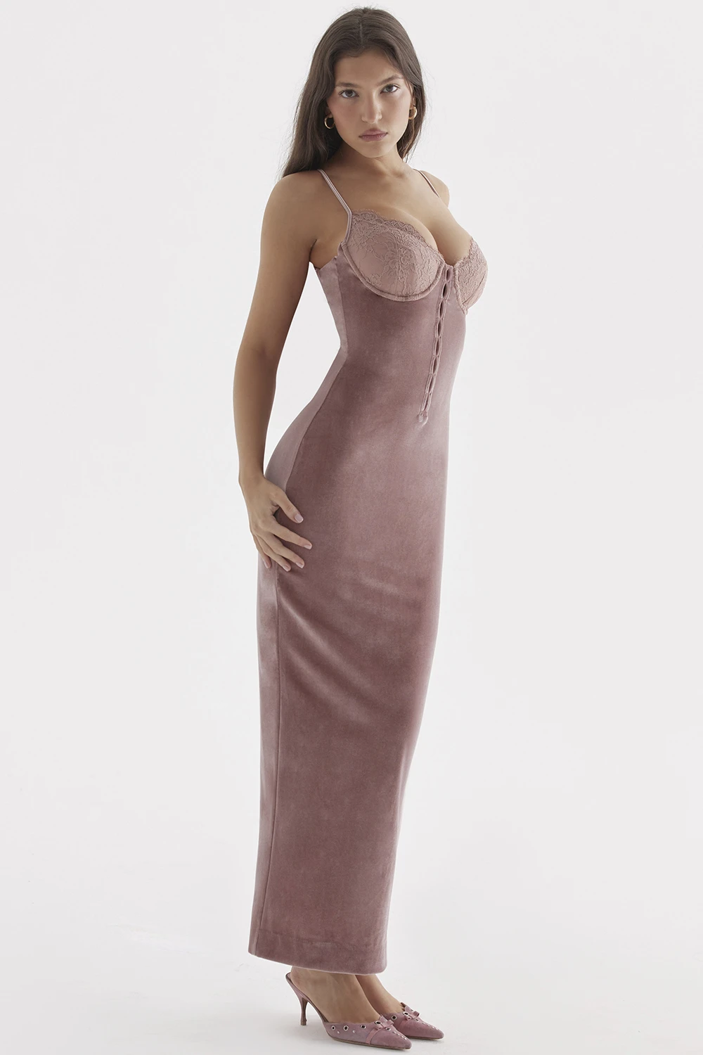 Soft Pink Velvet Midi Dress – Bild 6