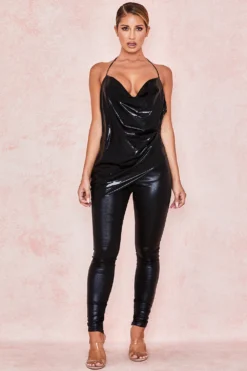 Black Wet Look Trousers