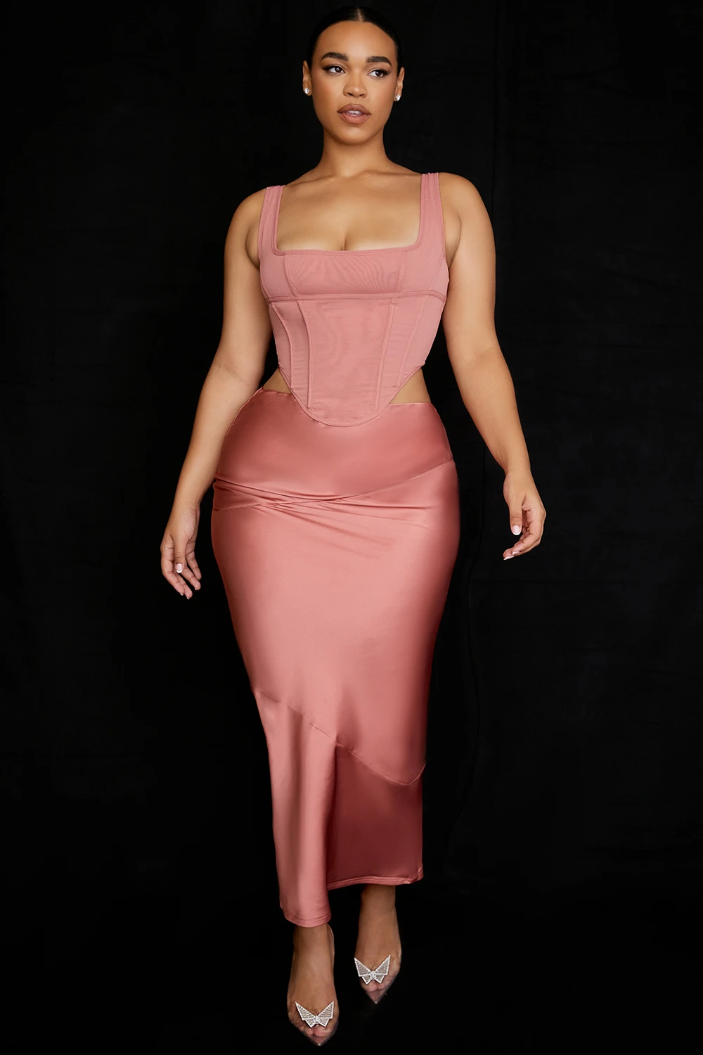 Rose Satin Low Waist Midi Skirt – Bild 7