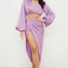 Lilac Silky Satin Draped Skirt