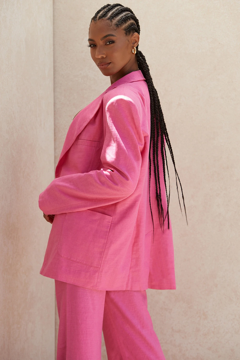 Pink Oversized Linen Blend Blazer – Bild 7