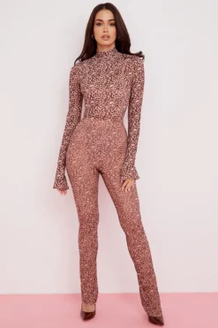 Animal Print Mesh Flared Trousers