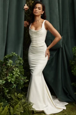 Off White Satin Mermaid Bridal Gown