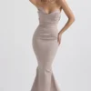 Mushroom Satin Strapless Gown