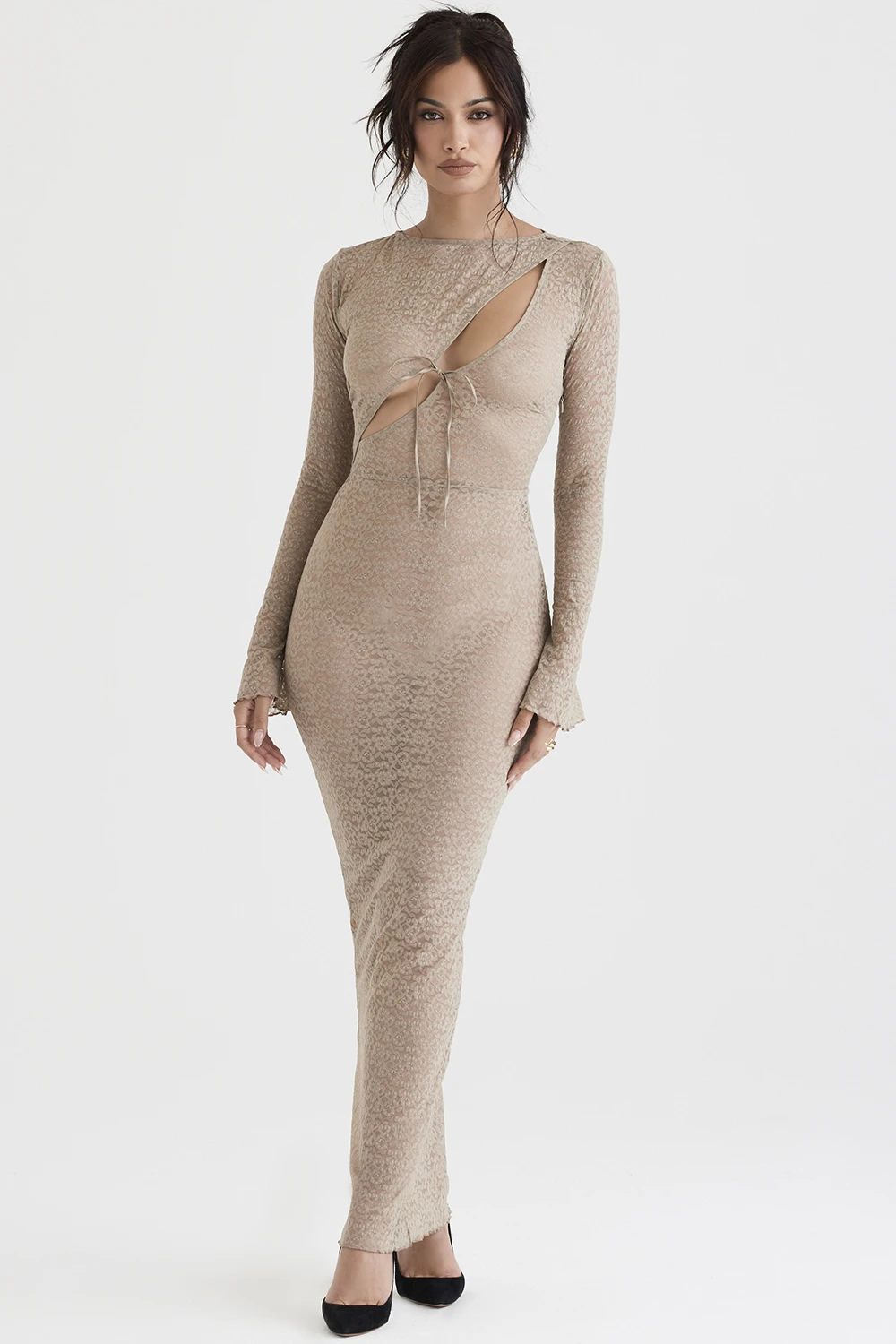 Stone Floral Lace Maxi Dress