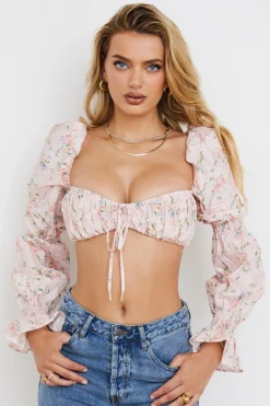 Pink Floral Shirred Bralette Top