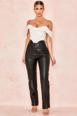 Black Stretch Vegan Leather Trousers
