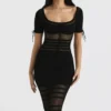 Black Openwork Knit Midi Dress