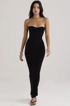 Black Strapless Corset Maxi Dress