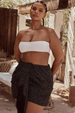 Black Sparkle Draped Mini Skirt