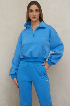 Blue Cropped Zip Front Sweatshirt