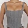 Mistress Rocks Monochrome Square Neck Chequered Corset