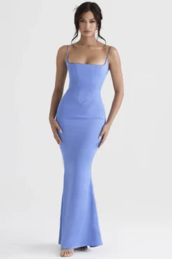 Periwinkle Satin Corset Maxi Dress