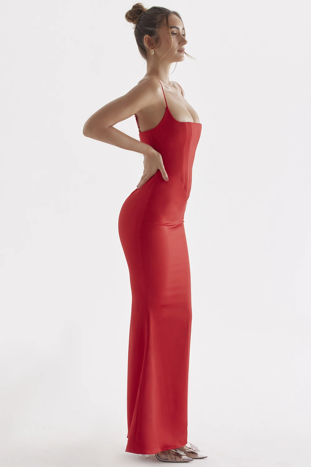 Red Rose Satin Corset Maxi Dress – Bild 8