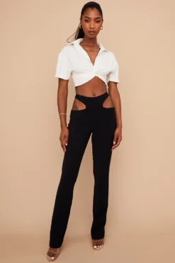 Black Crepe Cutout Trousers