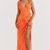 Flame Orange Ruffle Maxi Dress