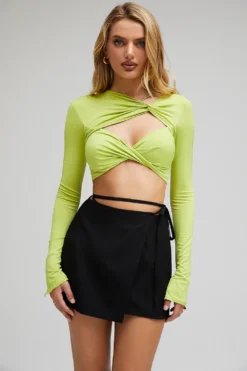 Mistress Rocks 'Pixie' Black Wrap Front Mini Skirt