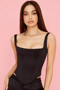 Black Satin Longline Corset