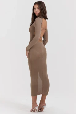 Tan Knit Midi Dress