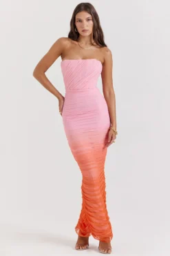 Ombre Gathered Maxi Dress