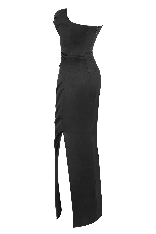 Black Satin Strapless Corset Maxi – Bild 14