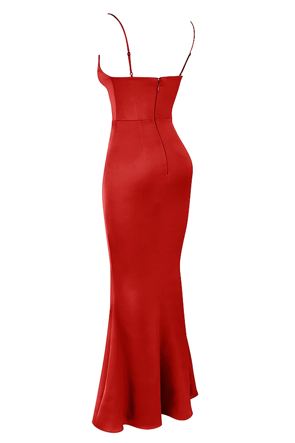 Red Rose Satin Corset Maxi Dress – Bild 15