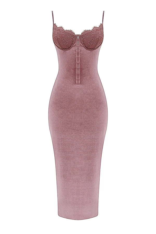 Soft Pink Velvet Midi Dress – Bild 13