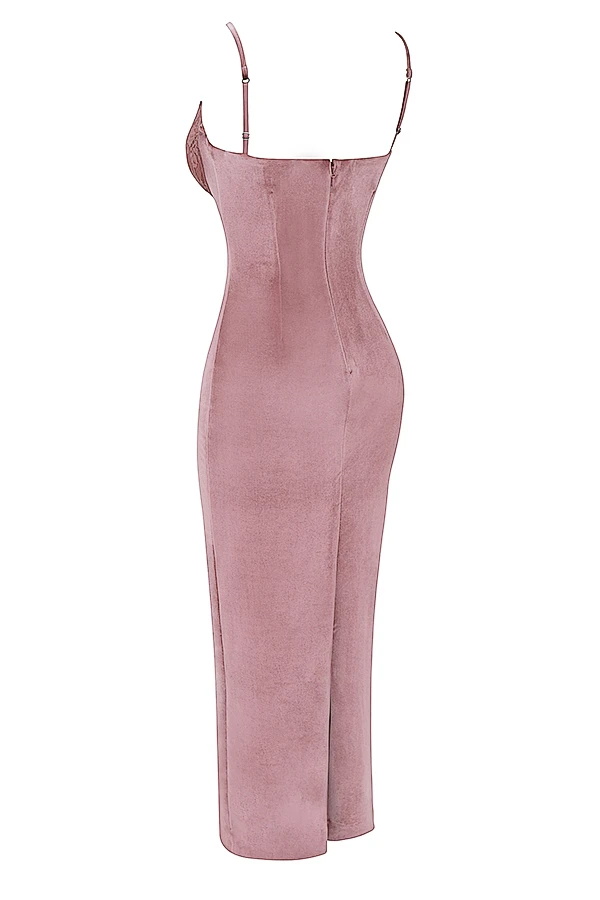 Soft Pink Velvet Midi Dress – Bild 14