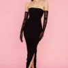 Black Mesh Strapless Maxi Dress