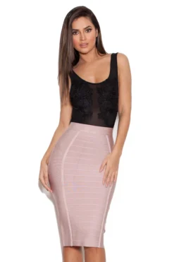 Beige Knee Length Bandage Pencil Skirt