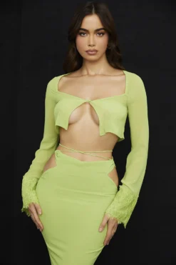 Lime Green Georgette Cropped Top