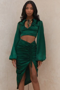 Emerald Green Satin Gathered Skirt